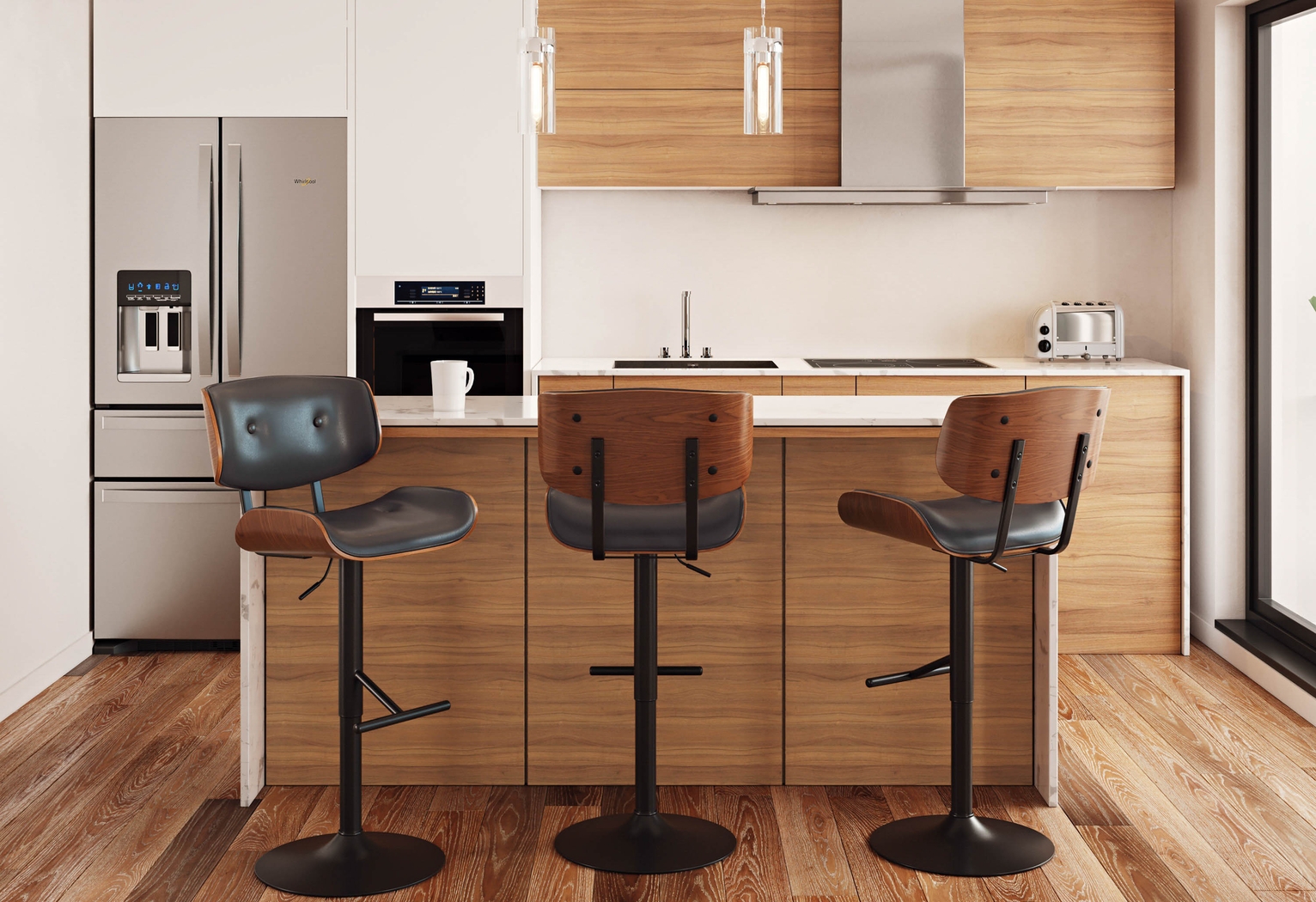 Tesshire Gray Adjustable Swivel Barstool, Set of 3 - Thumbnail - Image 3