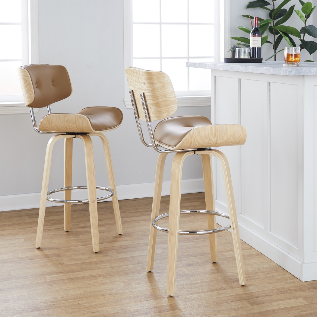 Tesshire IV Camel Swivel Barstool, Set of 2 - Thumbnail - Image 2