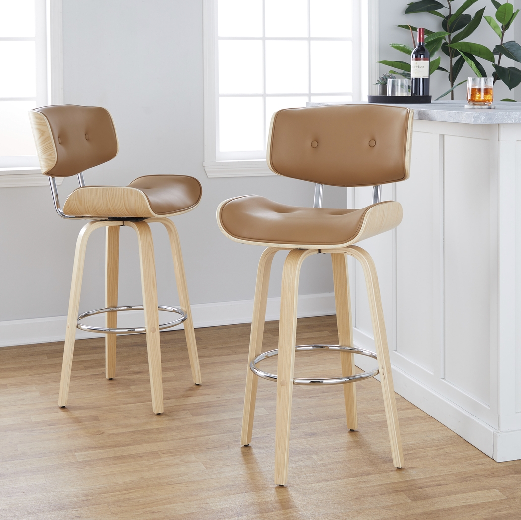 Tesshire IV Camel Swivel Barstool, Set of 2 - Thumbnail - Image 3