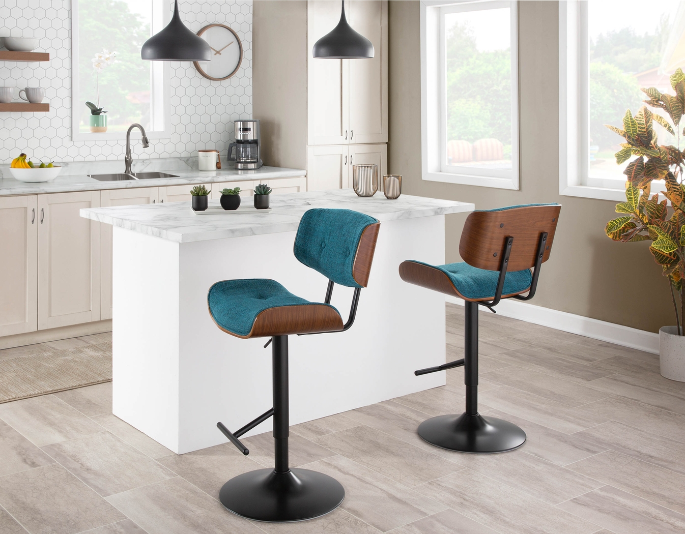 Tesshire Teal Adjustable Barstool, Set of 2 - Thumbnail - Image 3