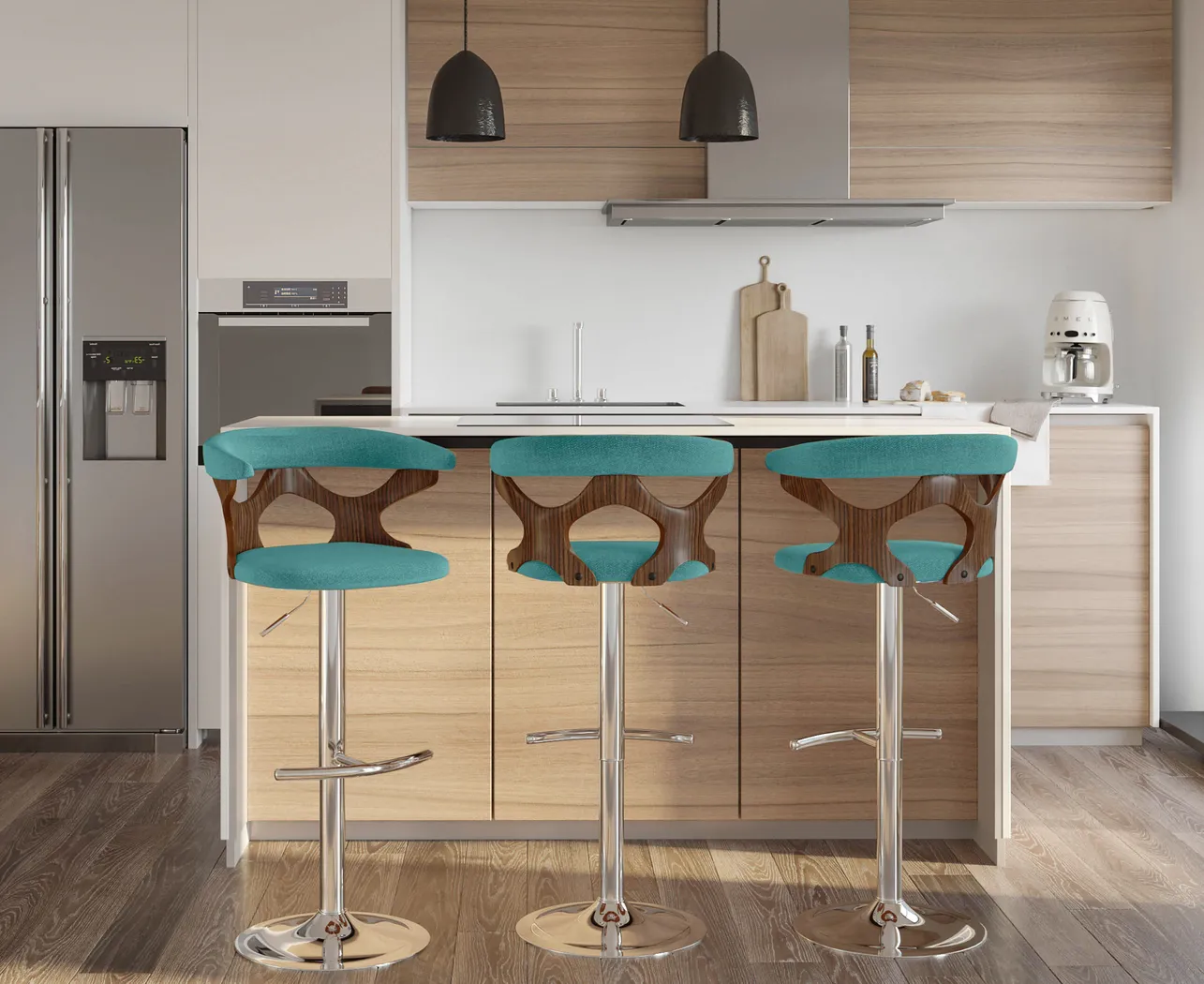 Teurville Teal Adjustable Barstool, Set of 2 - Thumbnail - Image 3