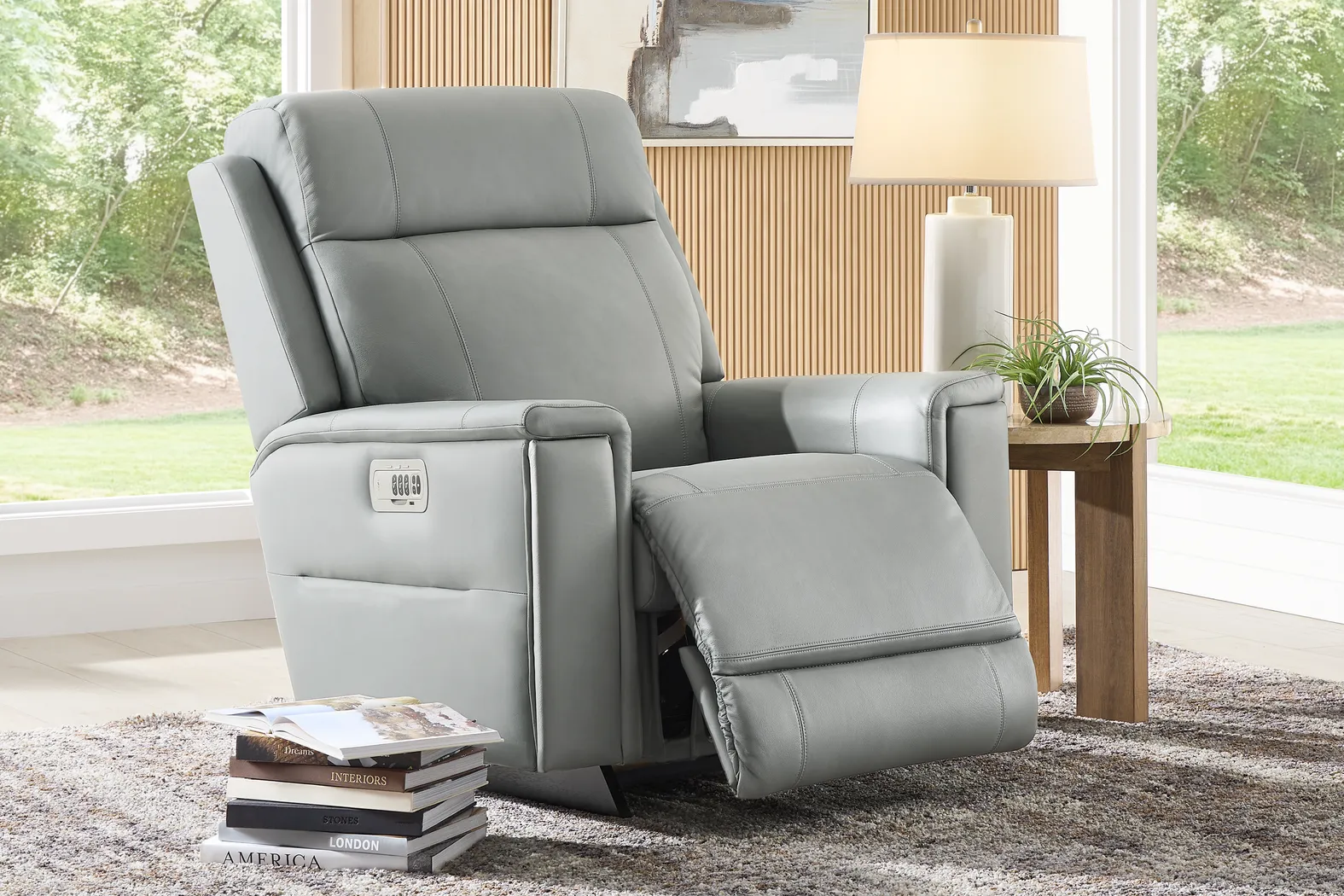 The Shaq II Blue Leather Dual Power Recliner - Image 5