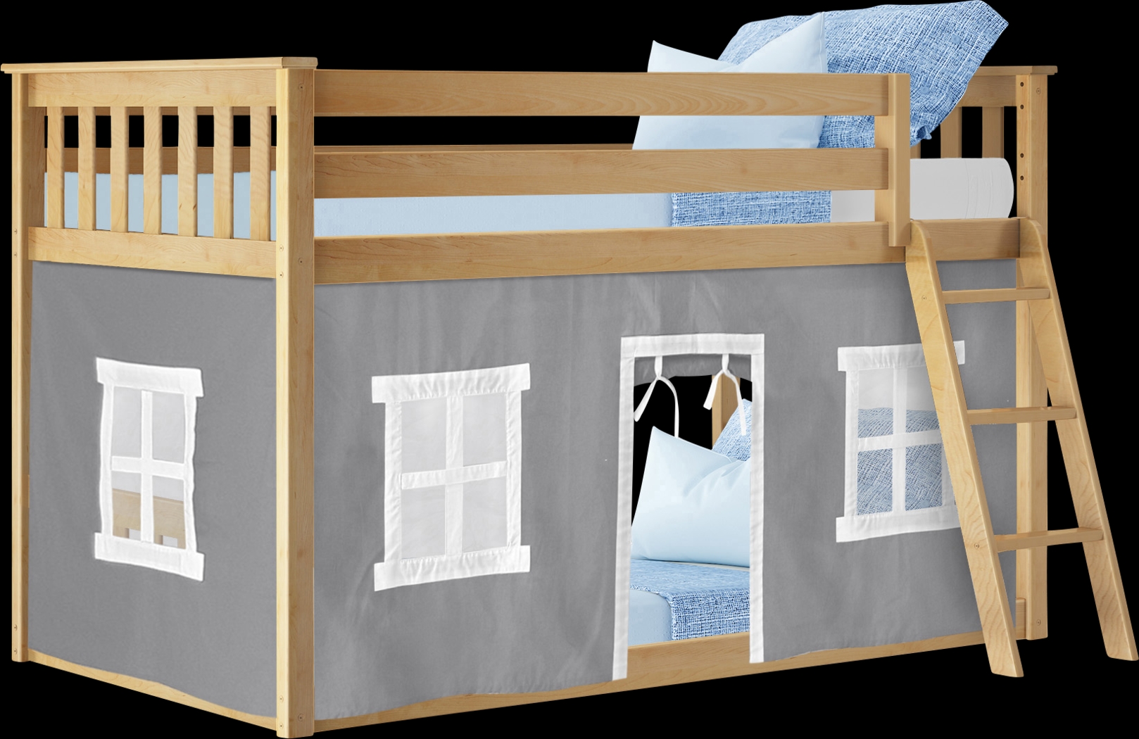 Kids Thorsten Beige Twin/Twin Low Bunk Bed with Gray Tent - Thumbnail - Image 2