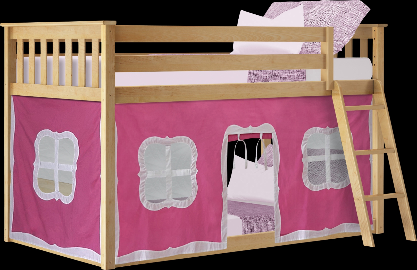 Kids Thorsten Beige Twin/Twin Low Bunk Bed with Pink Tent - Thumbnail - Image 2