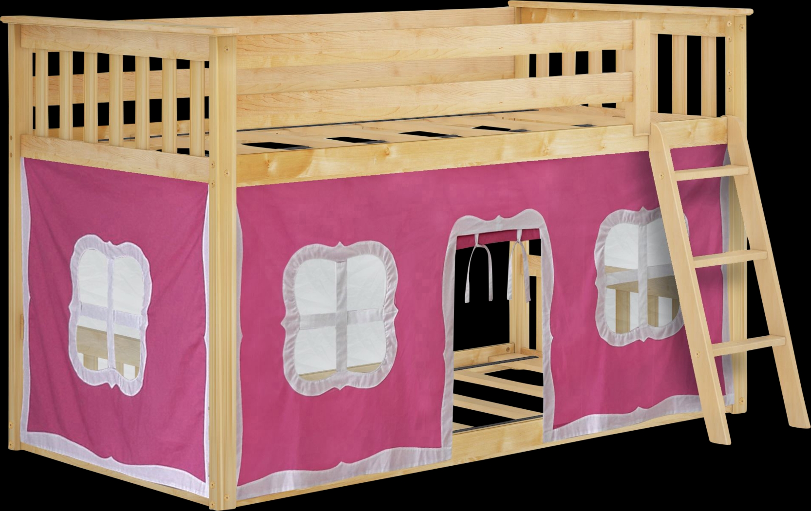 Kids Thorsten Beige Twin/Twin Low Bunk Bed with Pink Tent - Thumbnail - Image 4