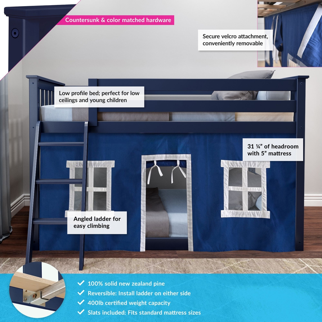 Kids Thorsten Blue Twin/Twin Low Bunk Bed with Blue Tent - Thumbnail - Image 3