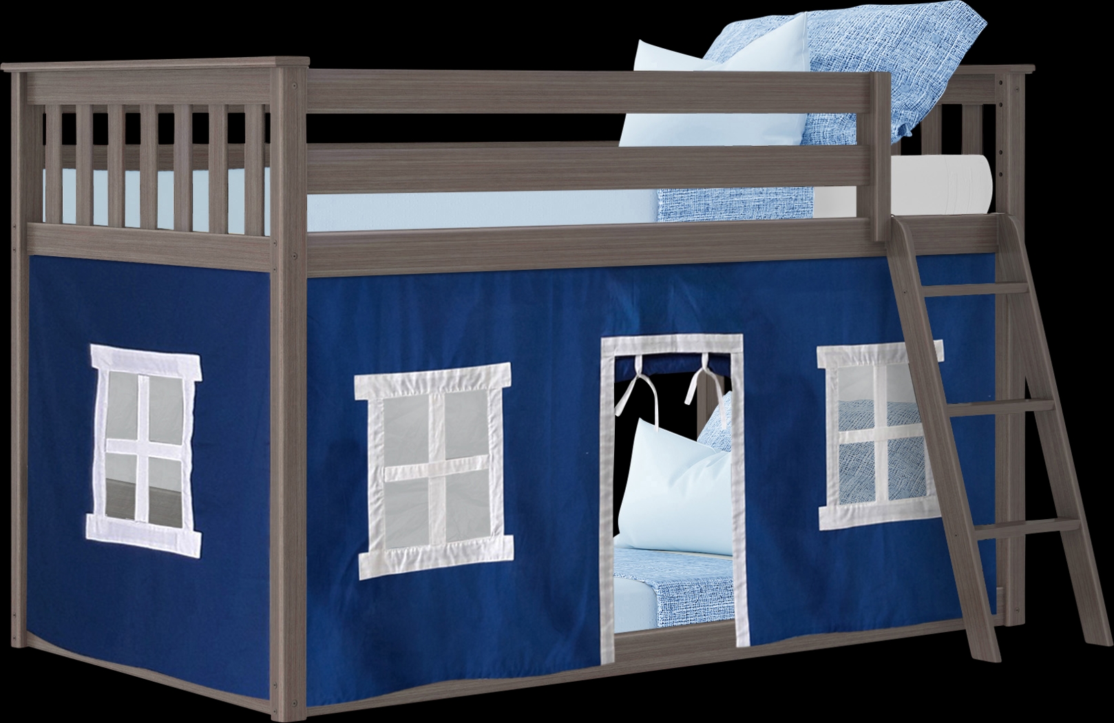 Kids Thorsten Brown Twin/Twin Low Bunk Bed with Blue Tent - Thumbnail - Image 3