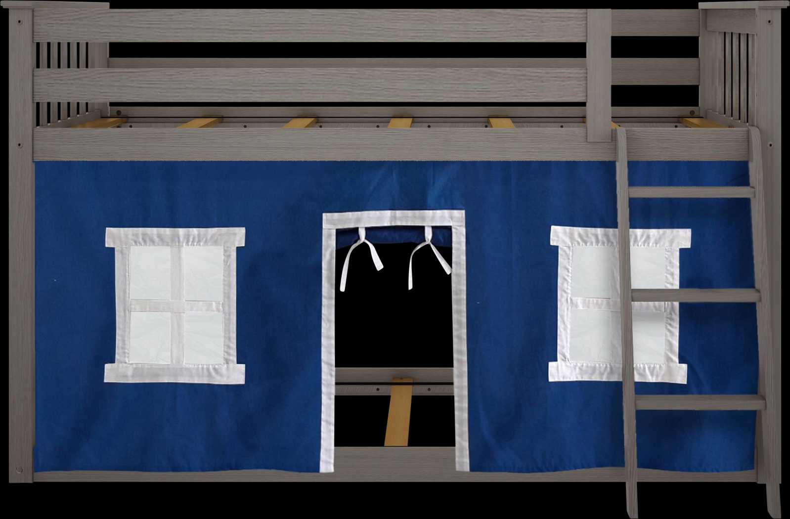 Kids Thorsten Brown Twin/Twin Low Bunk Bed with Blue Tent - Thumbnail - Image 4