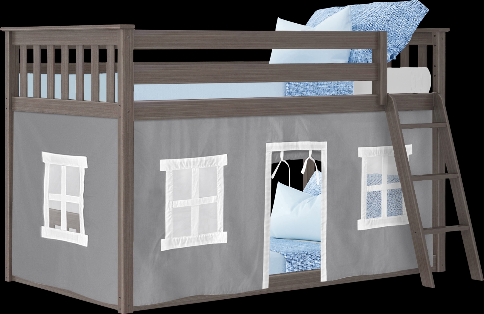 Kids Thorsten Brown Twin/Twin Low Bunk Bed with Gray Tent - Thumbnail - Image 2