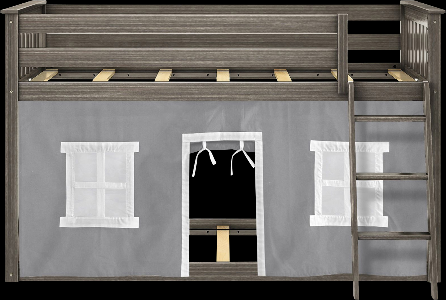 Kids Thorsten Brown Twin/Twin Low Bunk Bed with Gray Tent - Thumbnail - Image 4