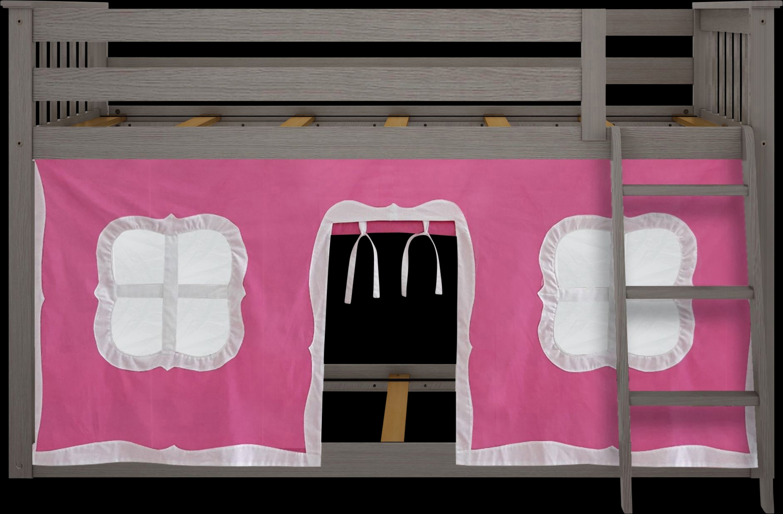 Kids Thorsten Brown Twin/Twin Low Bunk Bed with Pink Tent - Thumbnail - Image 4