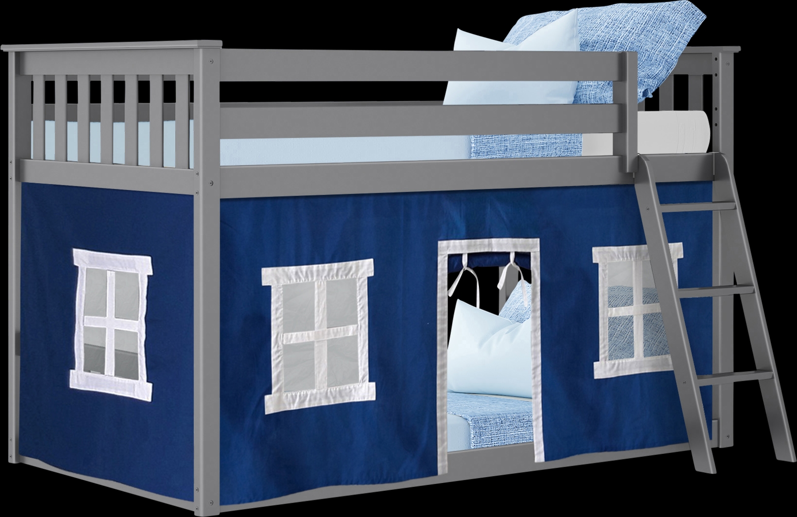 Kids Thorsten Gray Twin/Twin Low Bunk Bed with Blue Tent - Thumbnail - Image 2