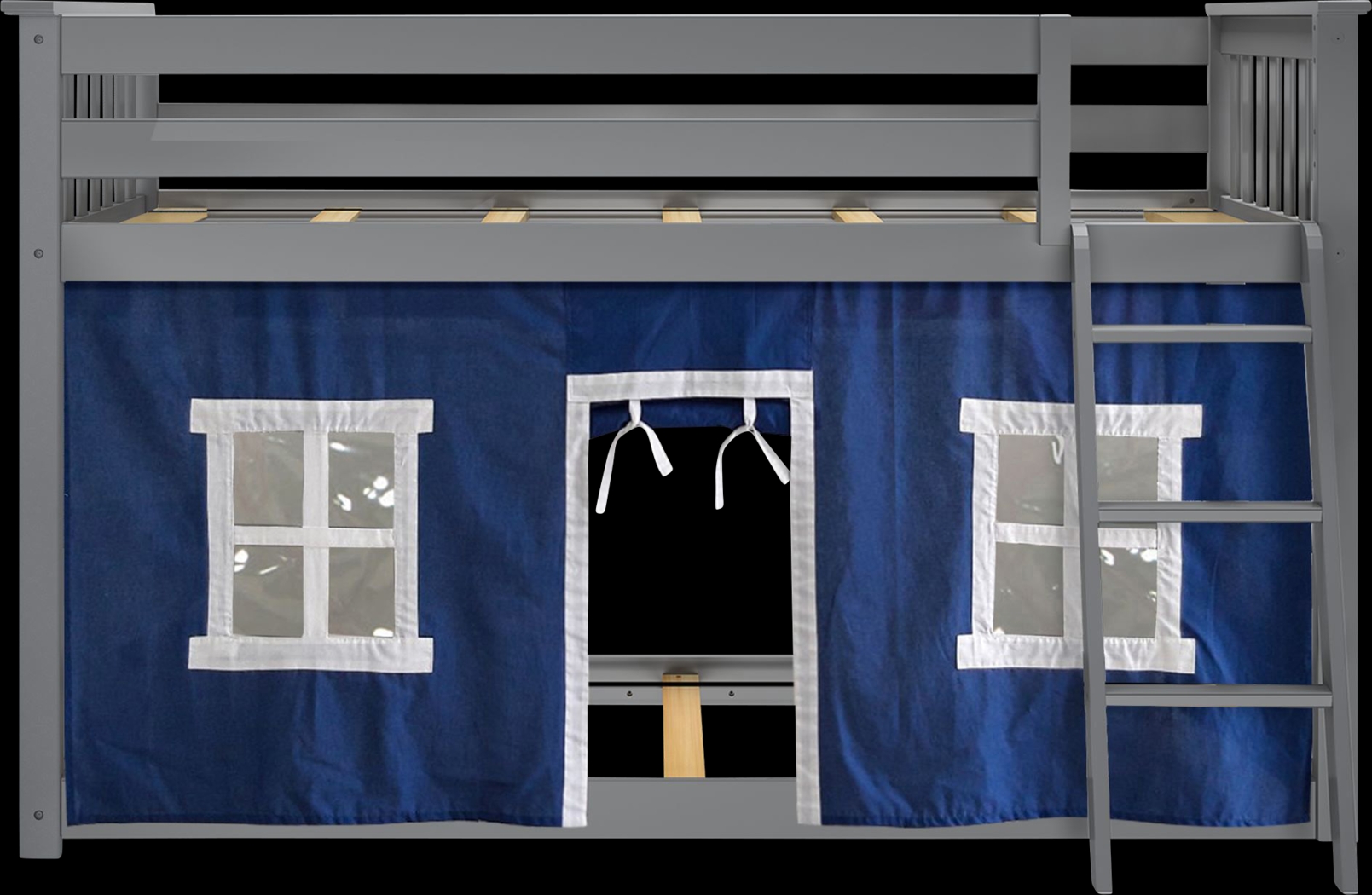 Kids Thorsten Gray Twin/Twin Low Bunk Bed with Blue Tent - Thumbnail - Image 4