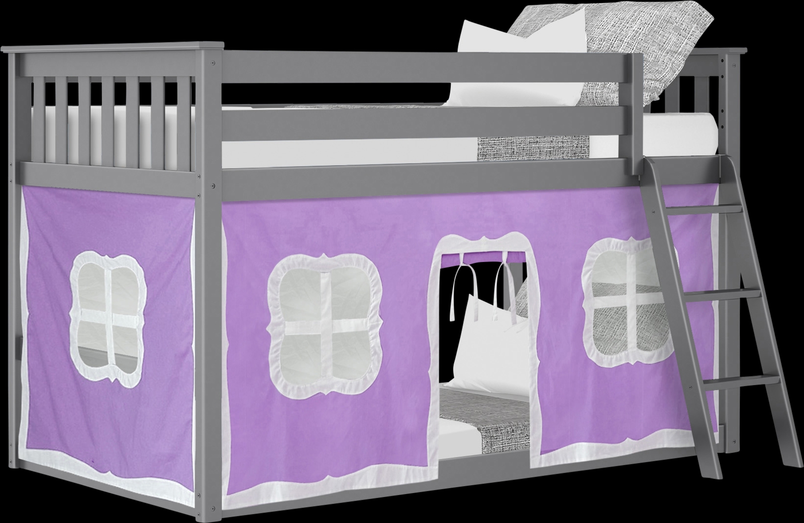 Kids Thorsten Gray Twin/Twin Low Bunk Bed with Purple Tent - Thumbnail - Image 2