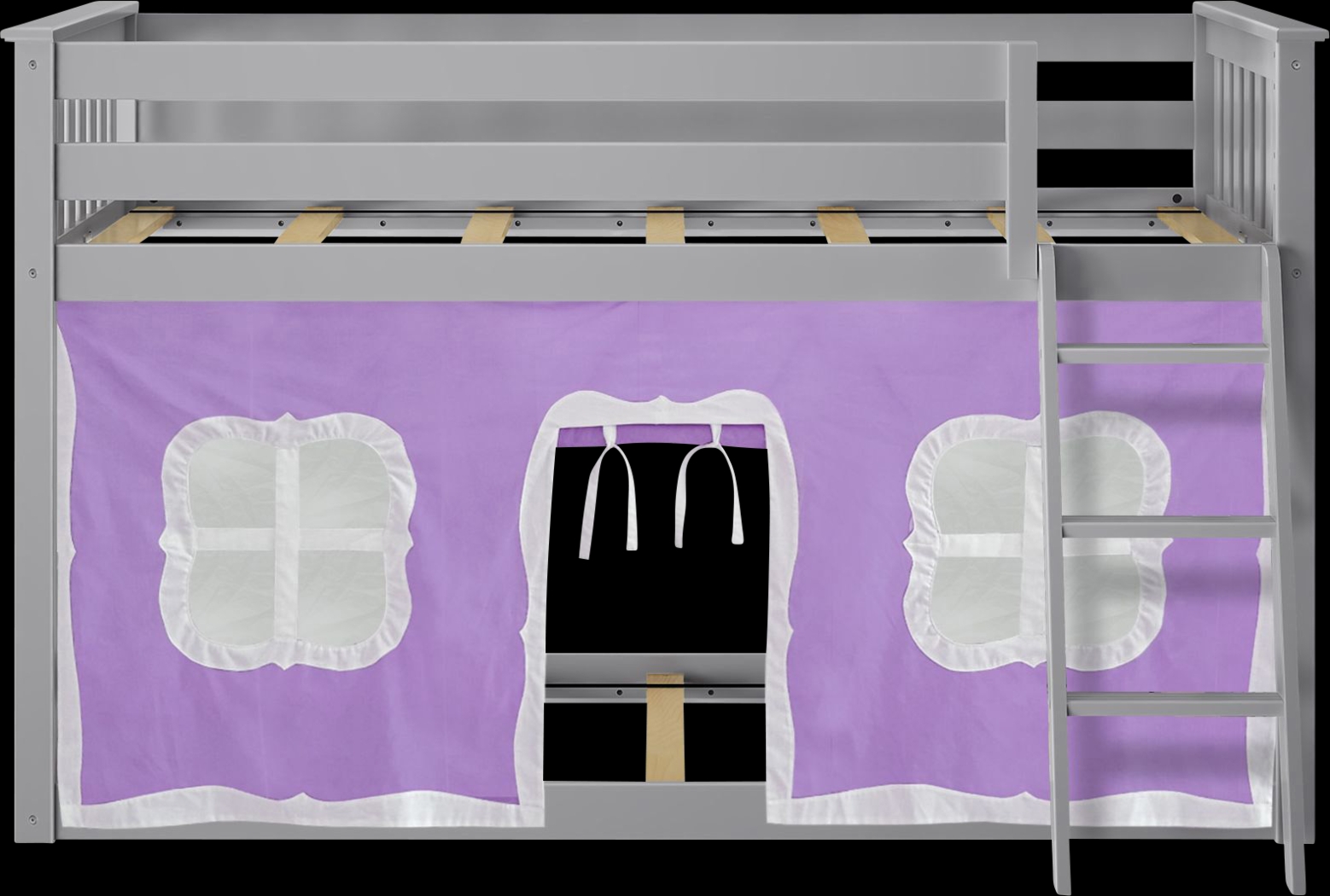 Kids Thorsten Gray Twin/Twin Low Bunk Bed with Purple Tent - Thumbnail - Image 4