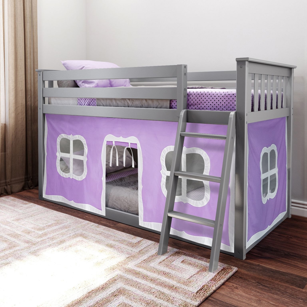 Kids Thorsten Gray Twin/Twin Low Bunk Bed with Purple Tent - Thumbnail - Image 1