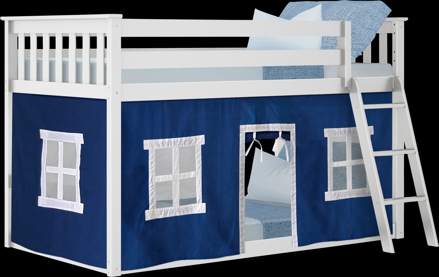 Kids Thorsten White Twin/Twin Low Bunk Bed with Blue Tent - Thumbnail - Image 2