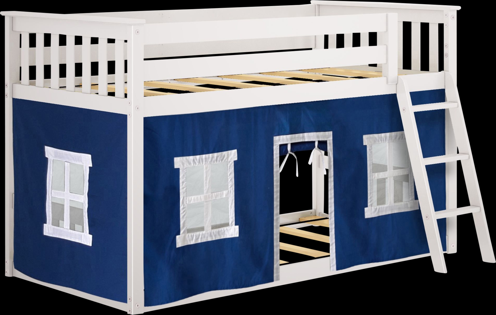 Kids Thorsten White Twin/Twin Low Bunk Bed with Blue Tent - Thumbnail - Image 4