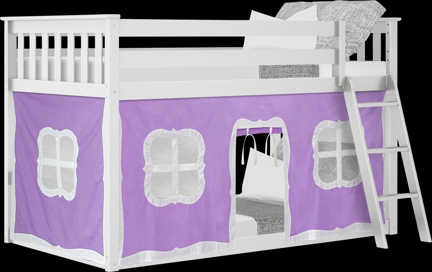 Kids Thorsten White Twin/Twin Low Bunk Bed with Purple Tent - Thumbnail - Image 2