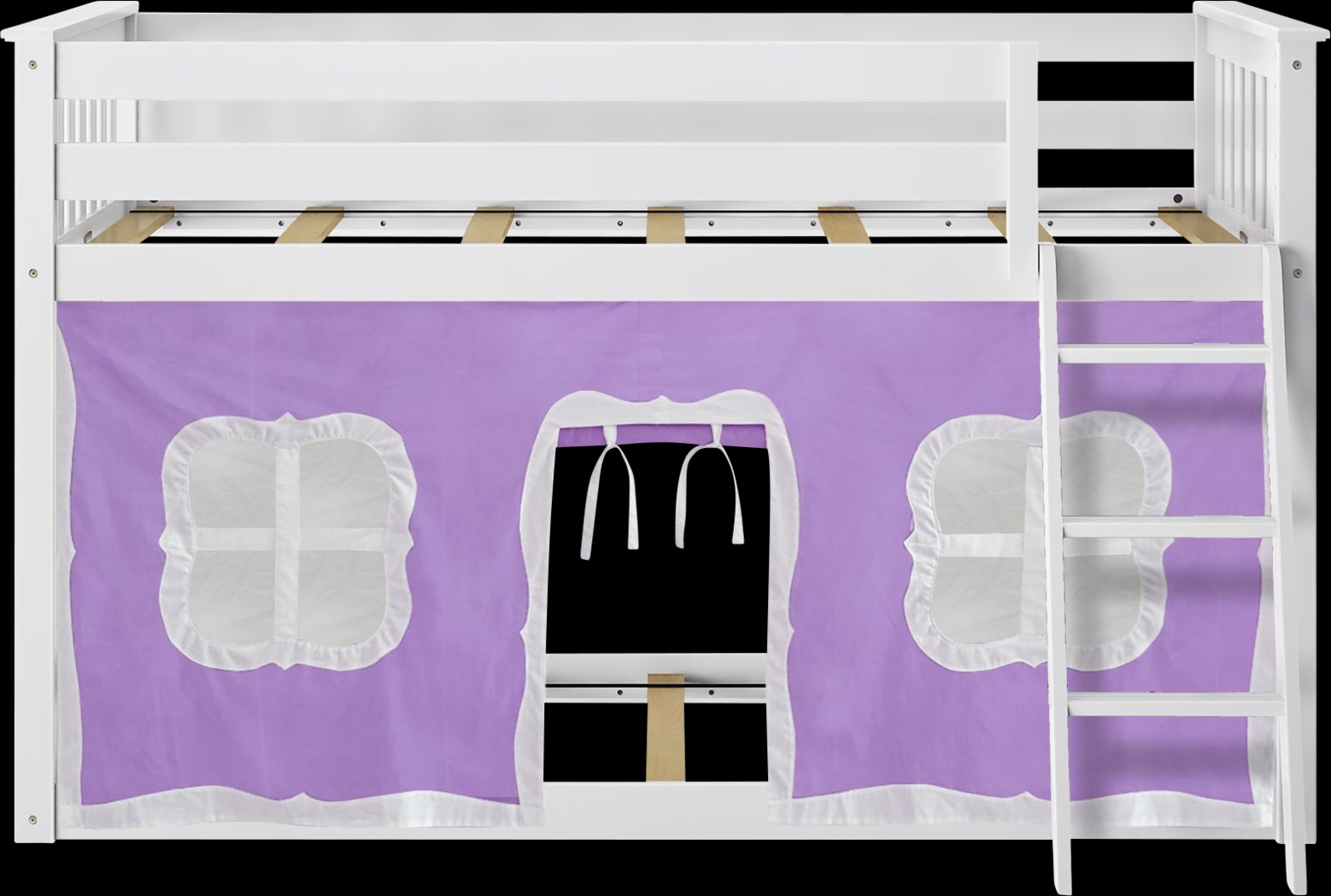 Kids Thorsten White Twin/Twin Low Bunk Bed with Purple Tent - Thumbnail - Image 4