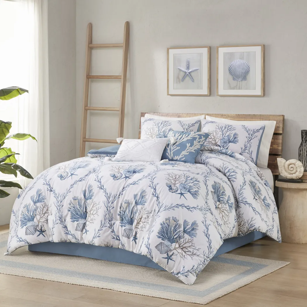 Threeawn Blue 6 Pc Full Comforter Set - Thumbnail - Image 1