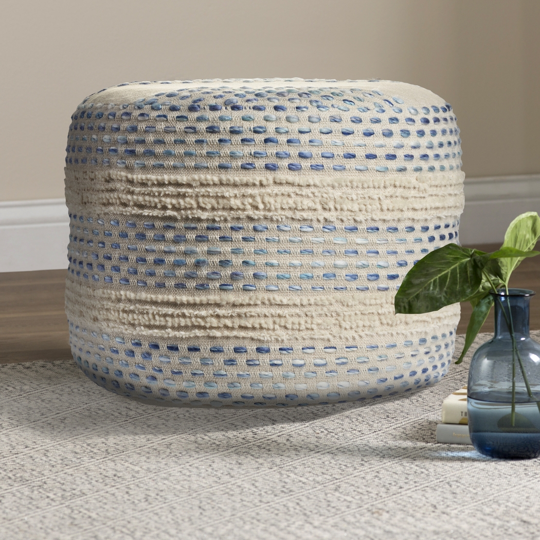 Tilana Blue/Cream Pouf - Thumbnail - Image 3