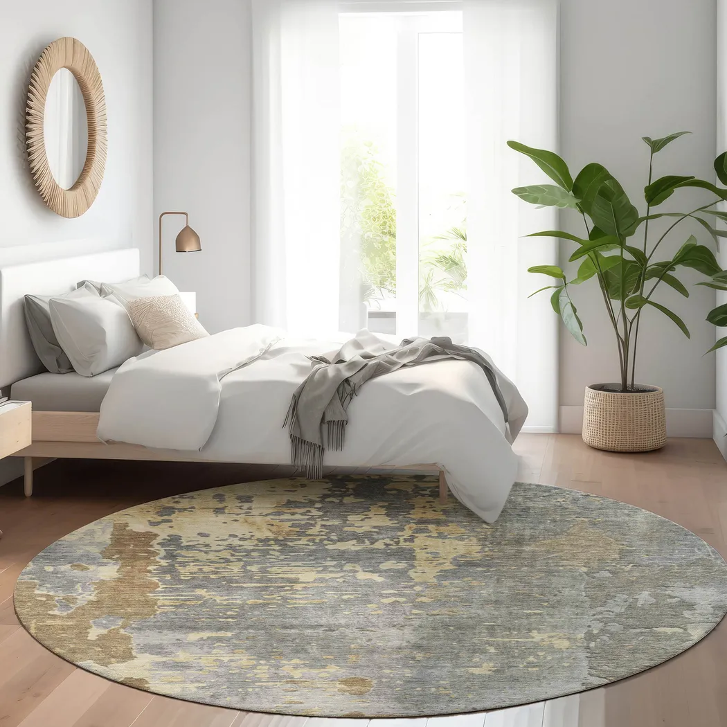 Tinde Gray 8' Round Machine Washable Rug - Thumbnail - Image 2