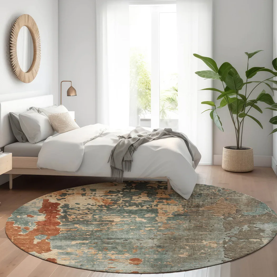 Tinde Teal 8' Round Machine Washable Rug - Thumbnail - Image 2