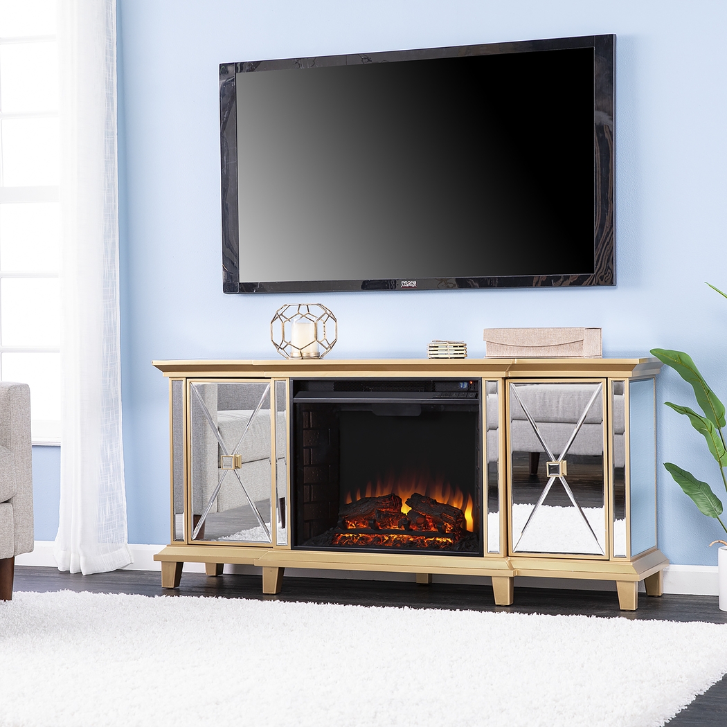Tingdale II Gold 58 in. Console, With Electric Fireplace - Thumbnail - Image 2