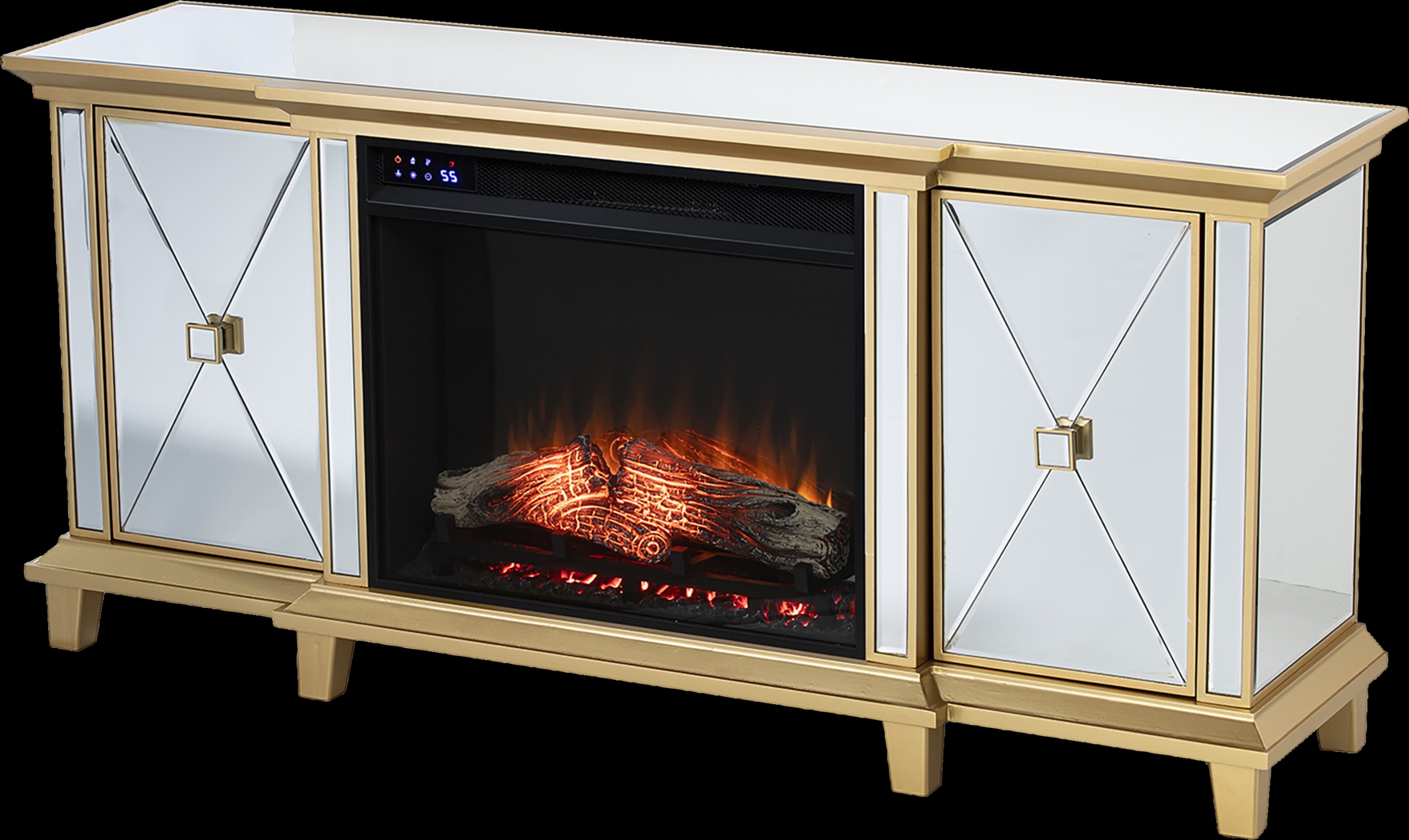 Tingdale IV Gold 58 in. Console, With Electric Fireplace - Thumbnail - Image 1