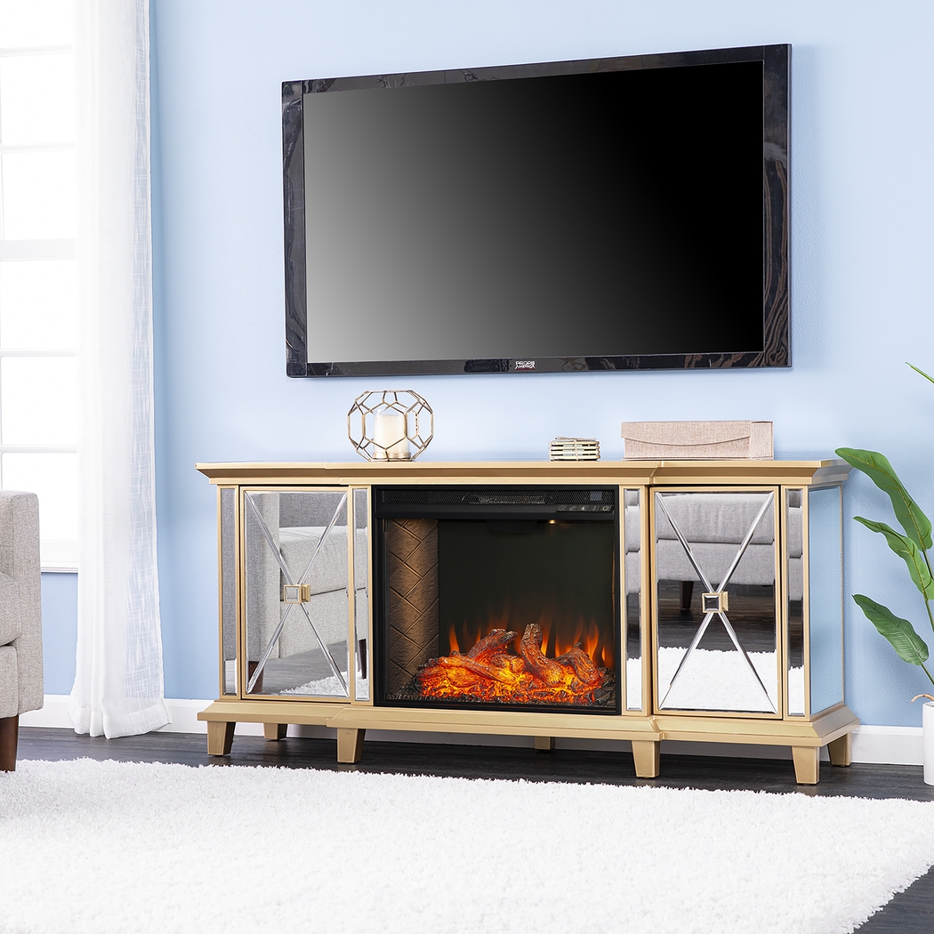 Tingdale III Gold 58 in. Console, With Smart Electric Fireplace - Thumbnail - Image 2
