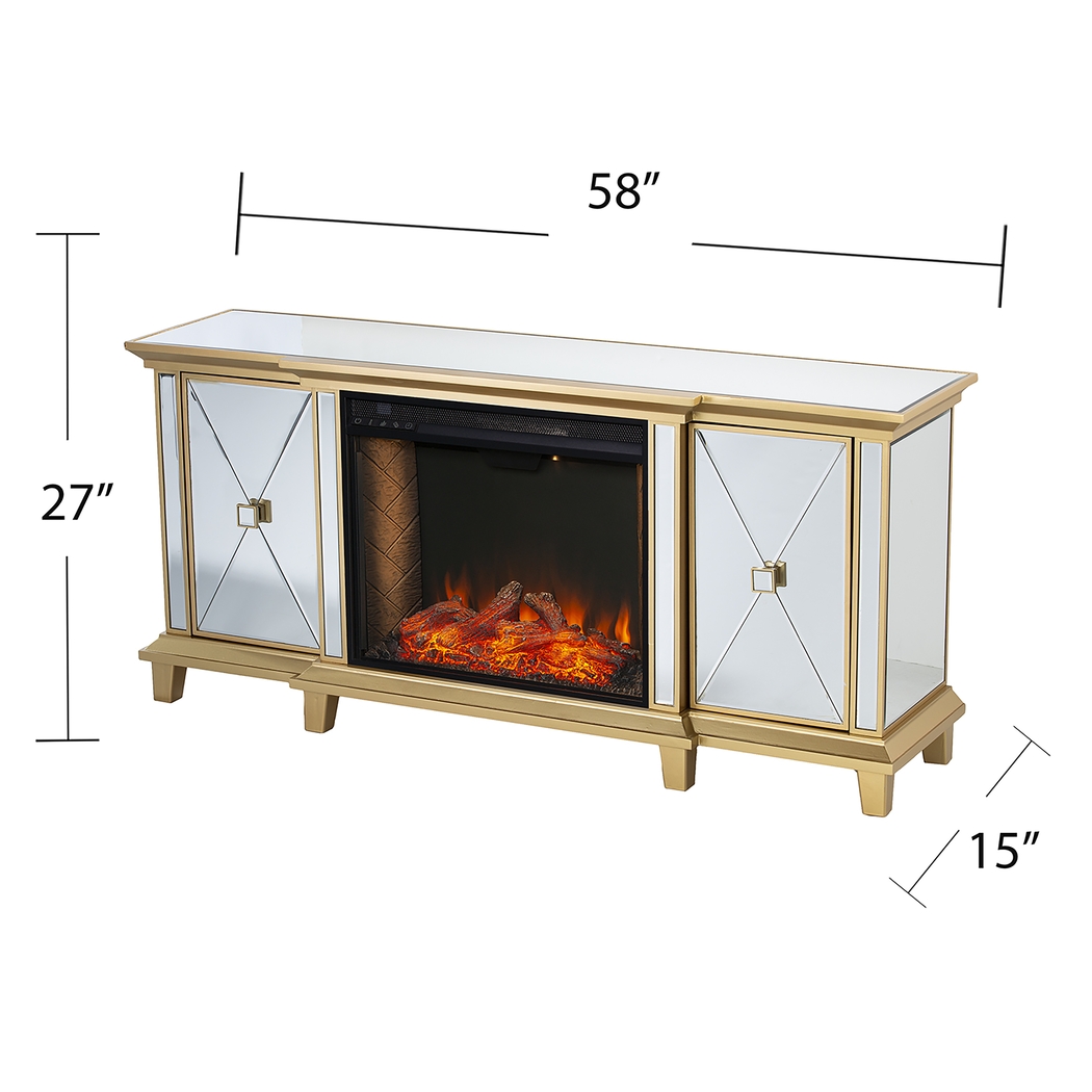 Tingdale III Gold 58 in. Console, With Smart Electric Fireplace - Thumbnail - Image 3