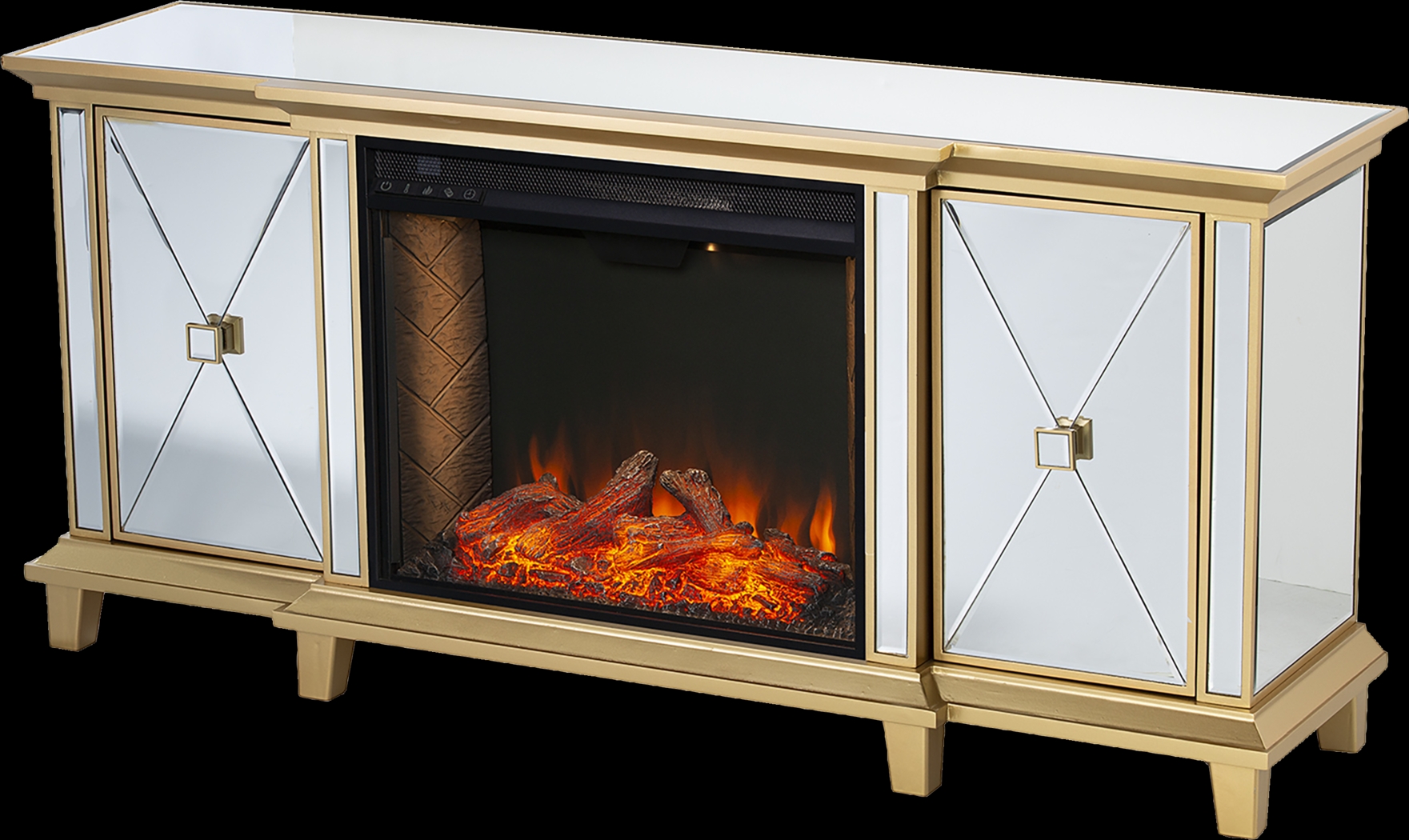 Tingdale III Gold 58 in. Console, With Smart Electric Fireplace - Thumbnail - Image 1