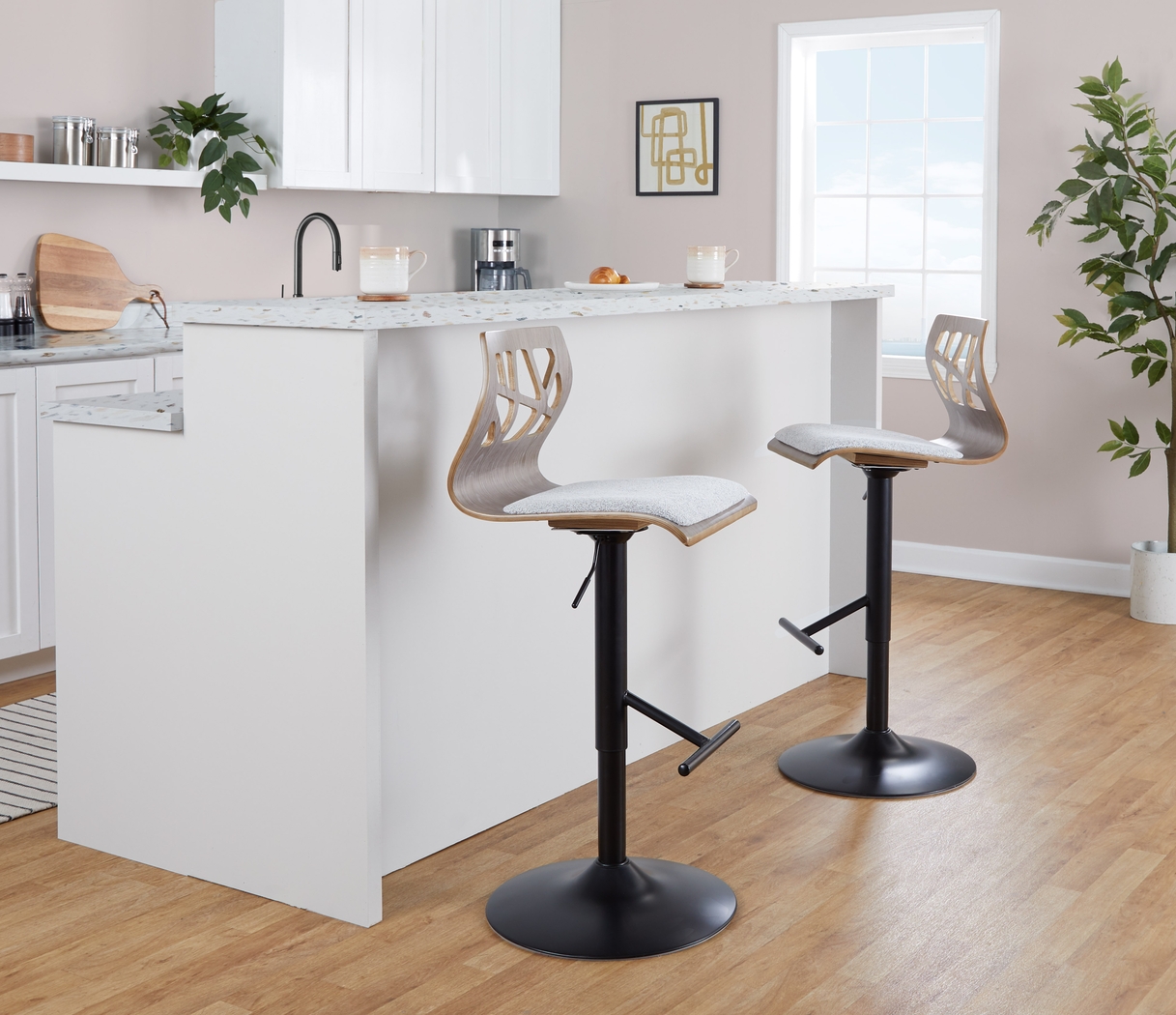 Tirrill II Light Gray Adjustable Swivel Barstool, Set of 3 - Thumbnail - Image 4