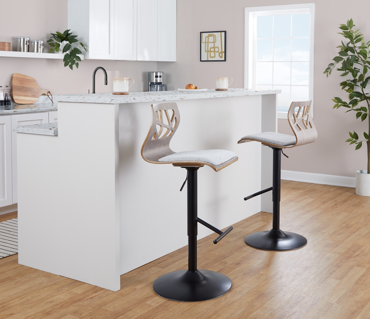 Tirrill II Light Gray Adjustable Swivel Barstool, Set of 3 - Thumbnail - Image 5