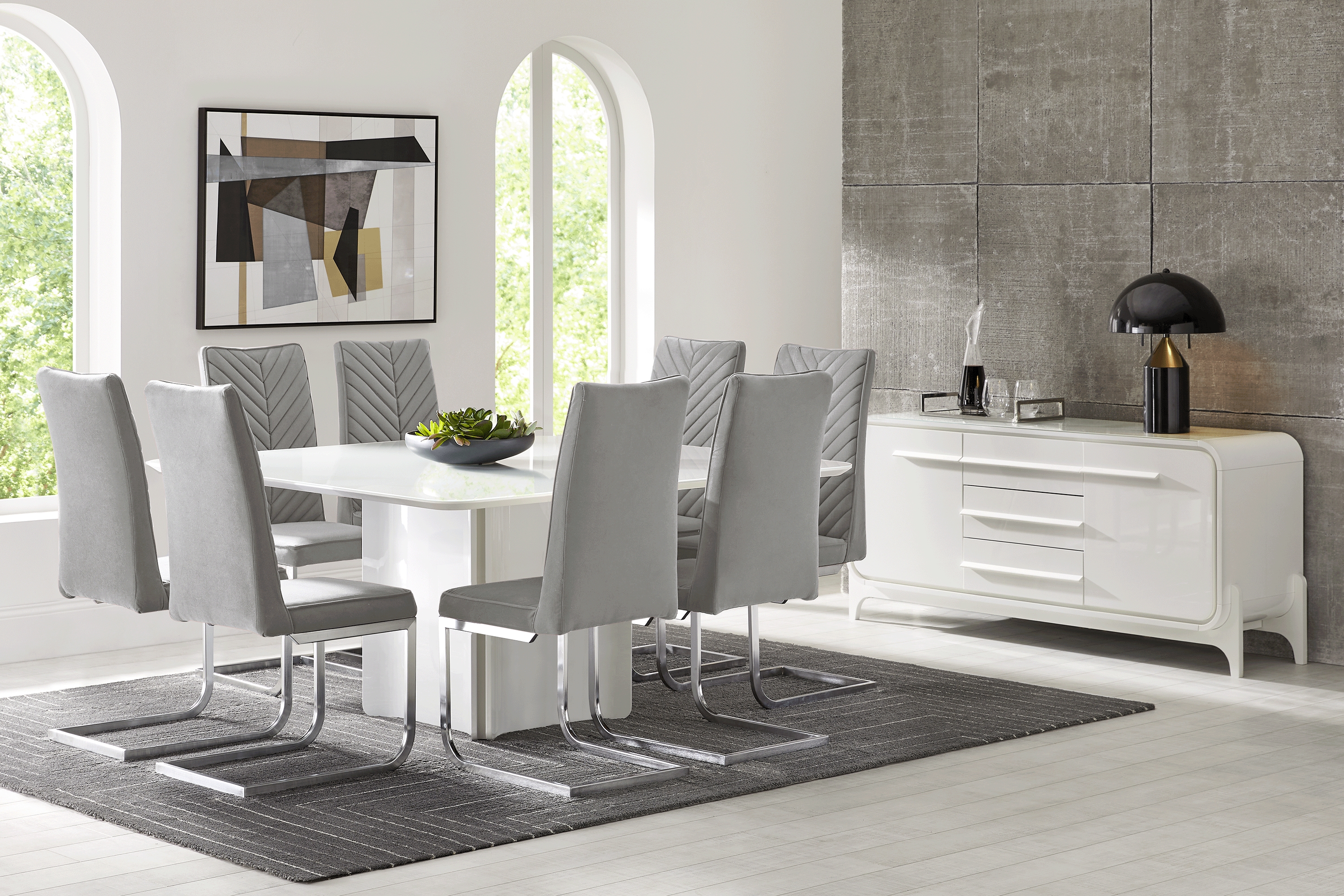 Tobian White 9 Pc Dining Room w/ Waycroft Side Chairs - Thumbnail - Image 1