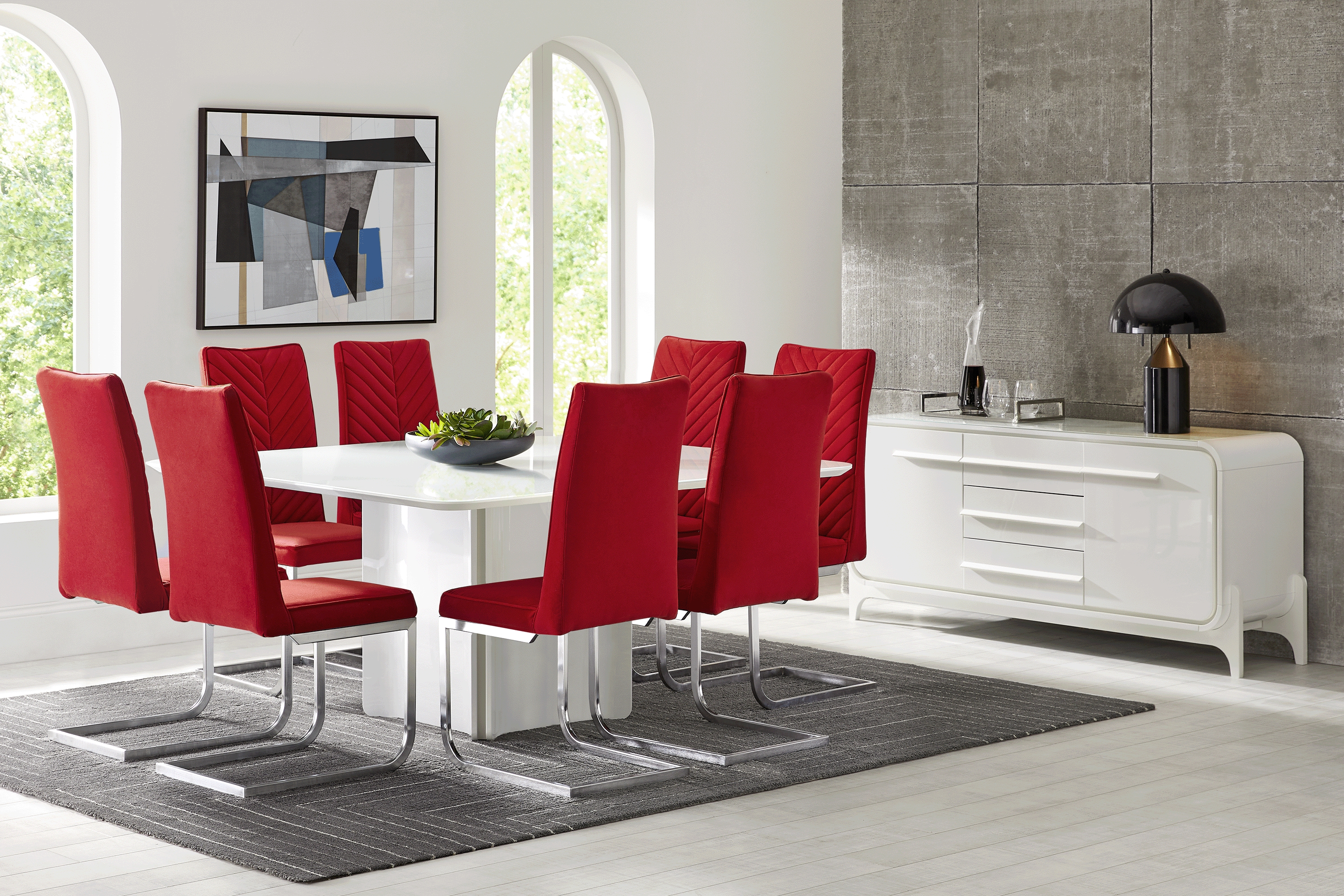 Tobian White 9 Pc Dining Room w/ Waycroft Side Chairs - Thumbnail - Image 1