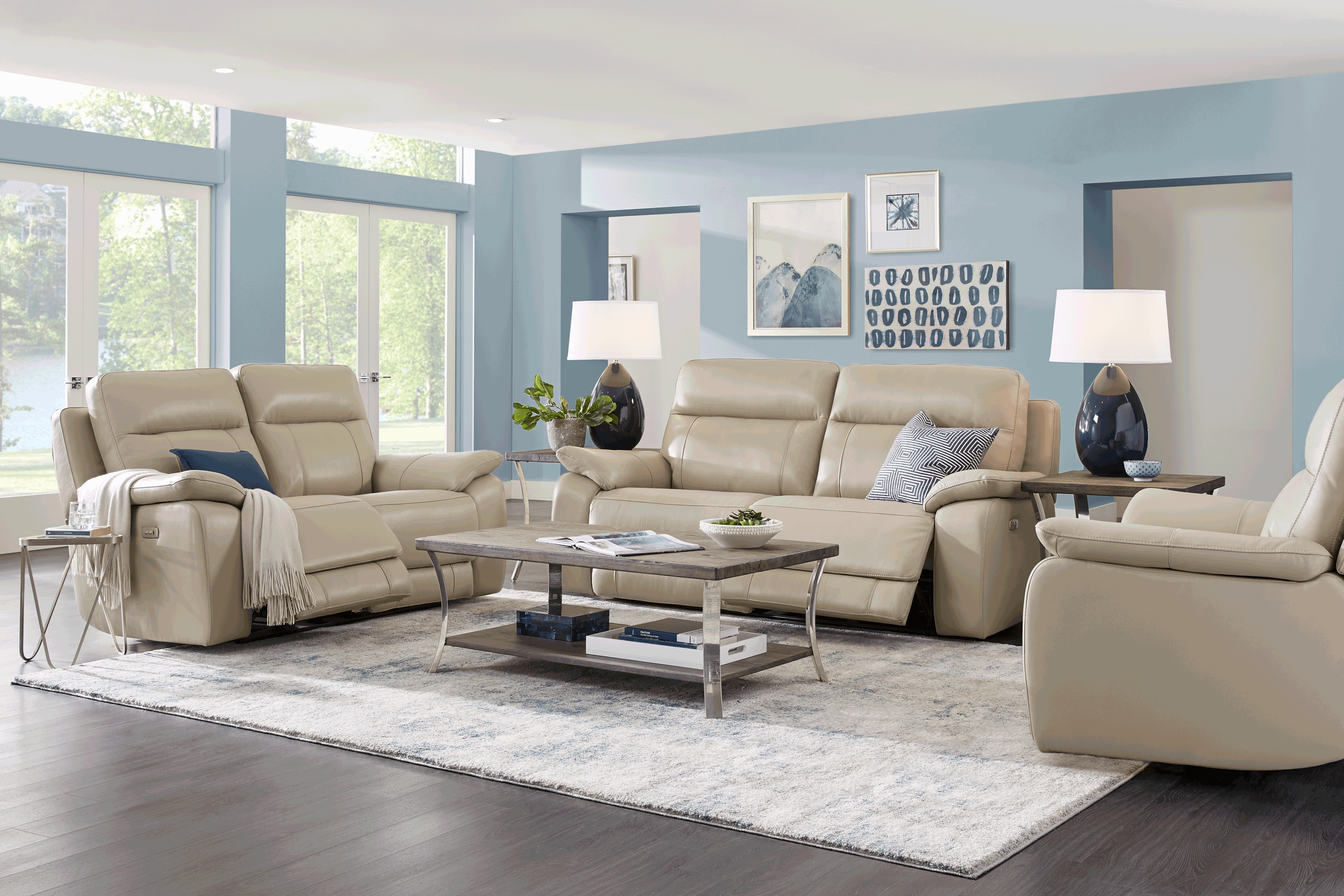 Torini Cream Leather 8 Pc Power Reclining Living Room - Thumbnail - Image 1