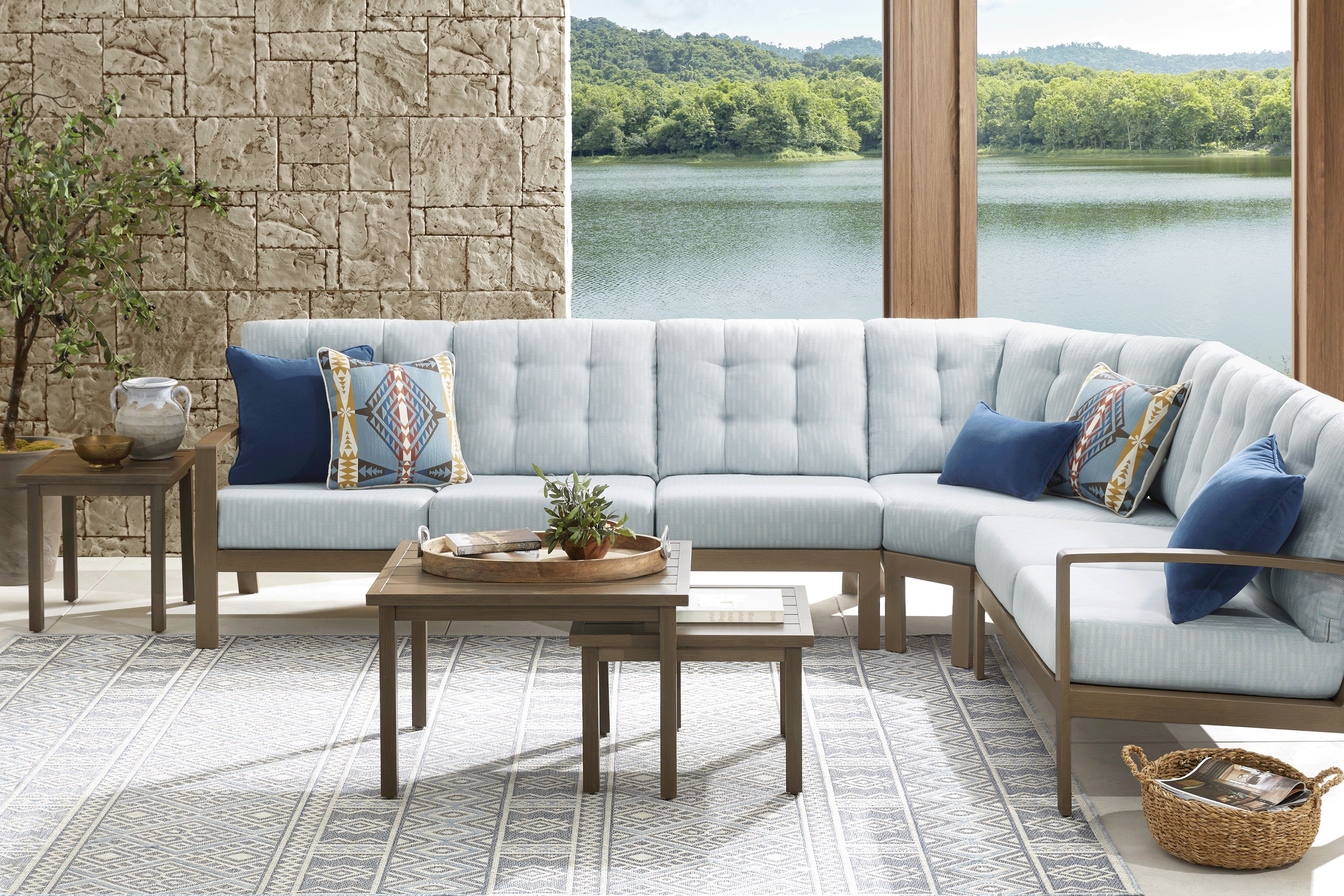Torio Brown 4 Pc Outdoor Sectional with Lake Cushions - Thumbnail - Image 2
