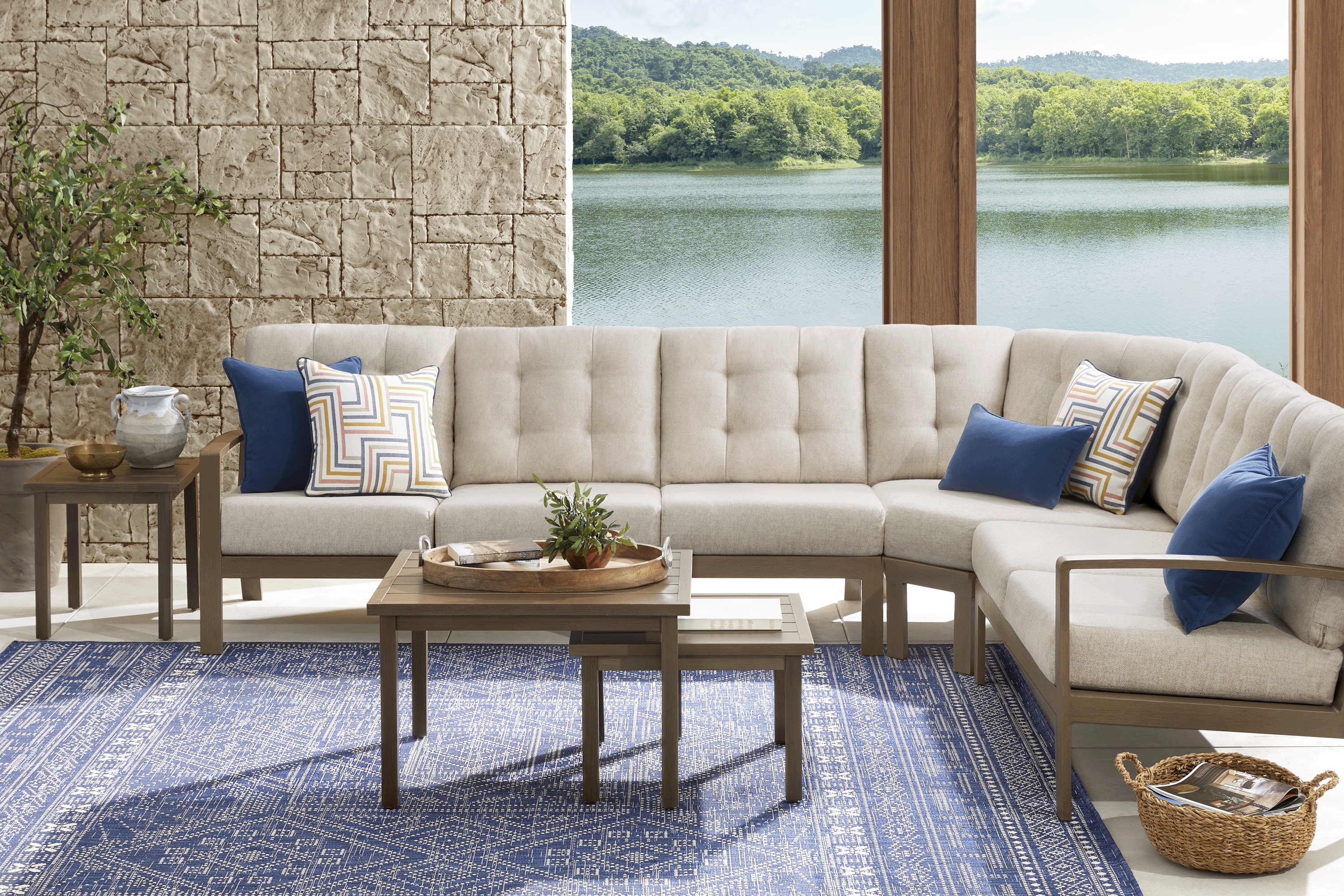 Torio Brown 4 Pc Outdoor Sectional with Malt Cushions - Thumbnail - Image 2