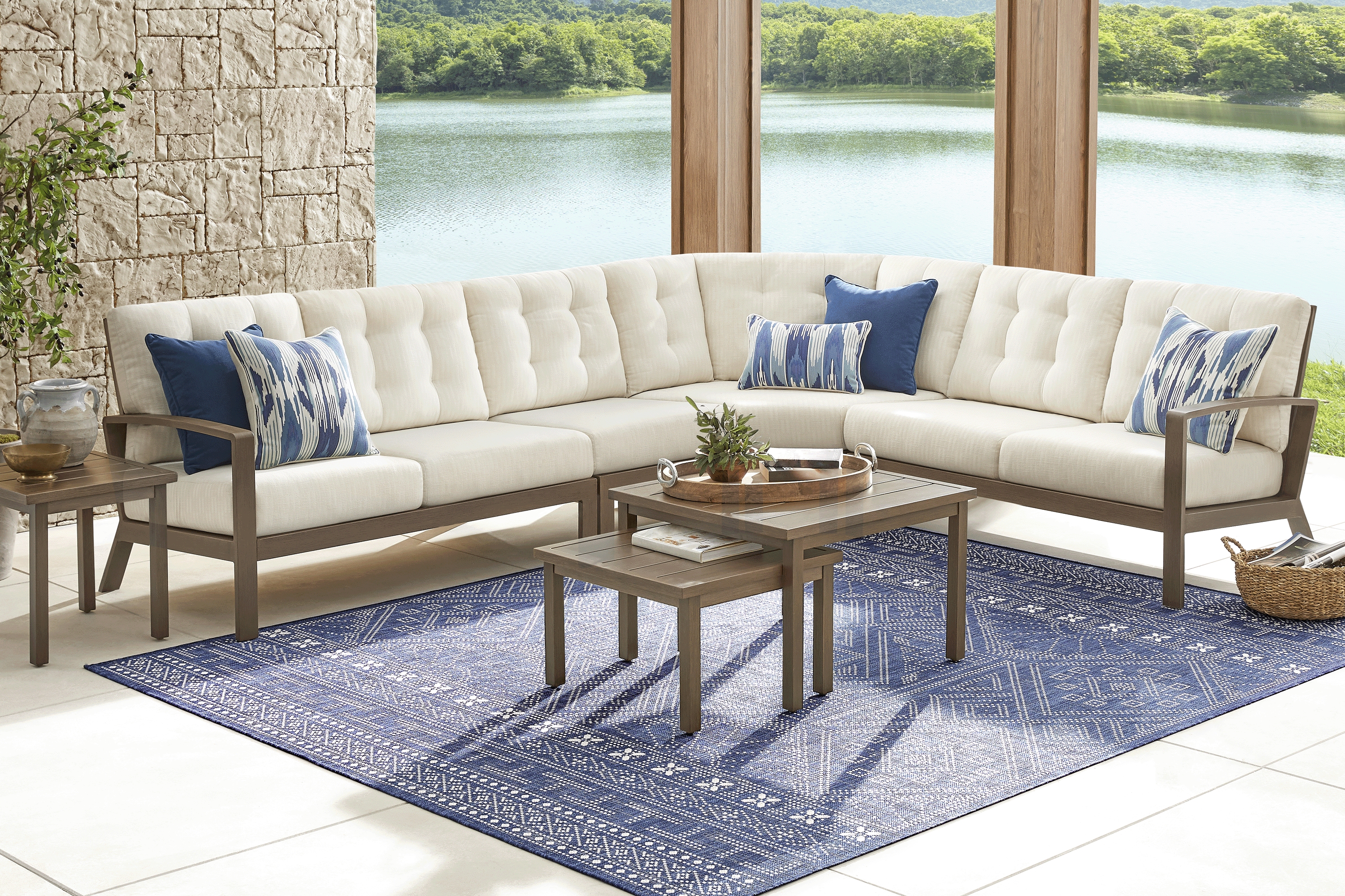 Torio Brown 4 Pc Outdoor Sectional with Oatmeal Cushions - Thumbnail - Image 2