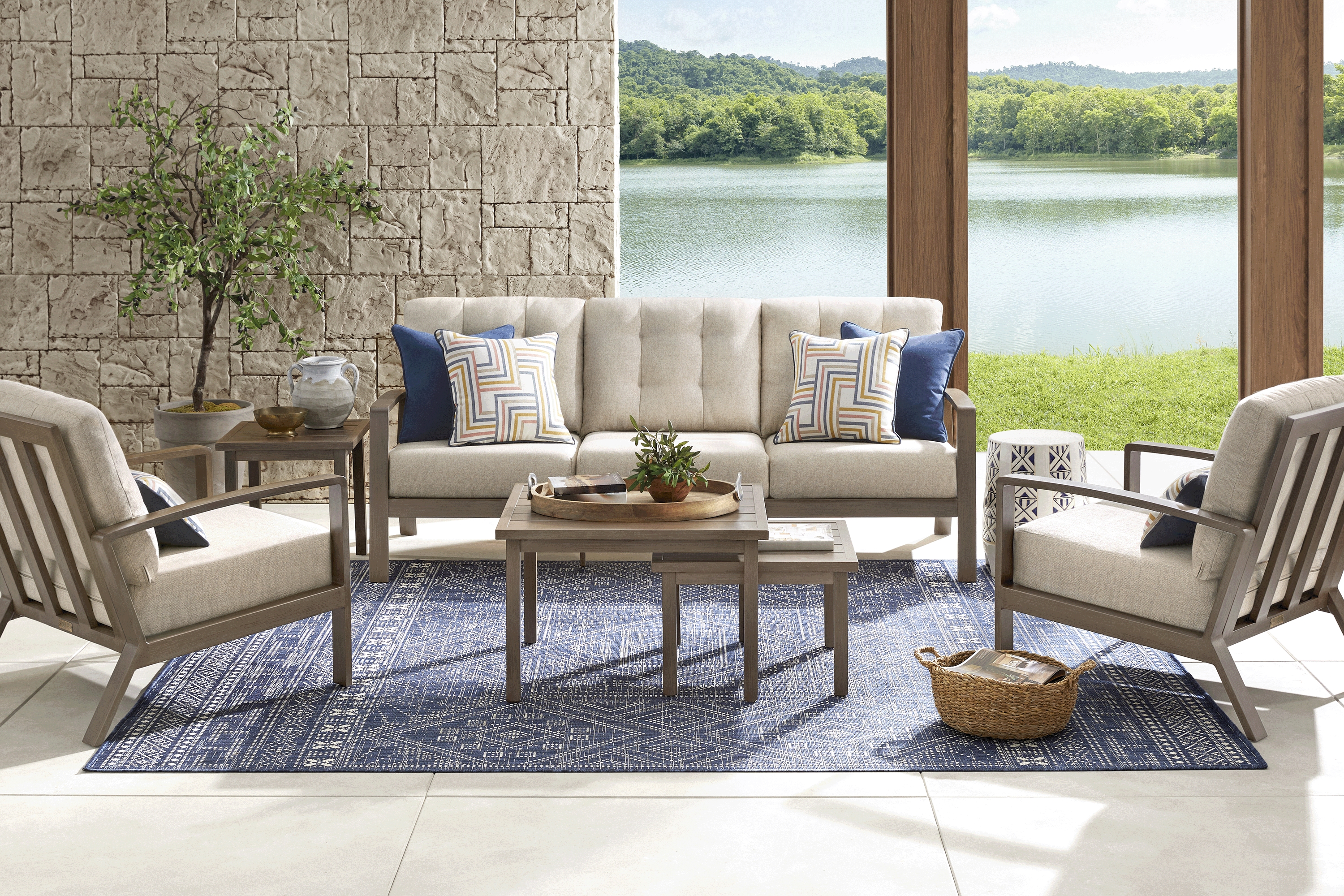 Torio Brown 5 Pc Outdoor Sofa Seating Set with Malt Cushions - Thumbnail - Image 1