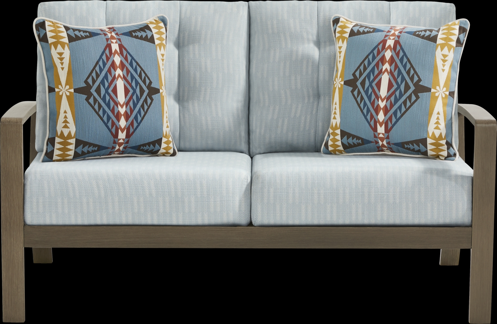 Torio Brown Outdoor Loveseat with Lake Cushions - Thumbnail - Image 1