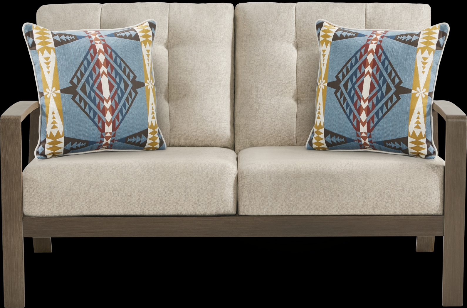 Torio Brown Outdoor Loveseat with Malt Cushions - Thumbnail - Image 1