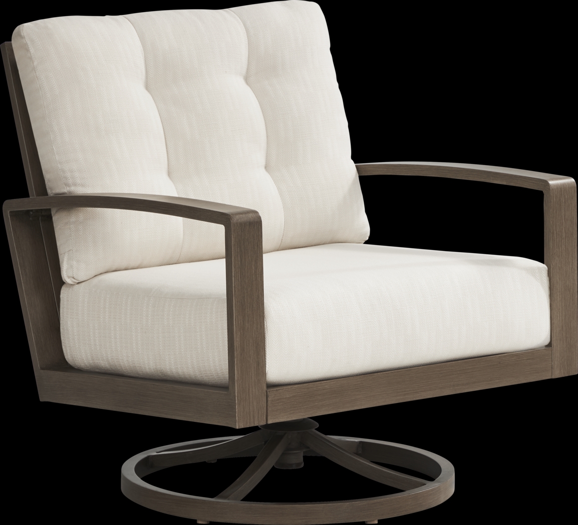 Torio Brown Outdoor Swivel Club Chair with Oatmeal Cushions - Thumbnail - Image 1