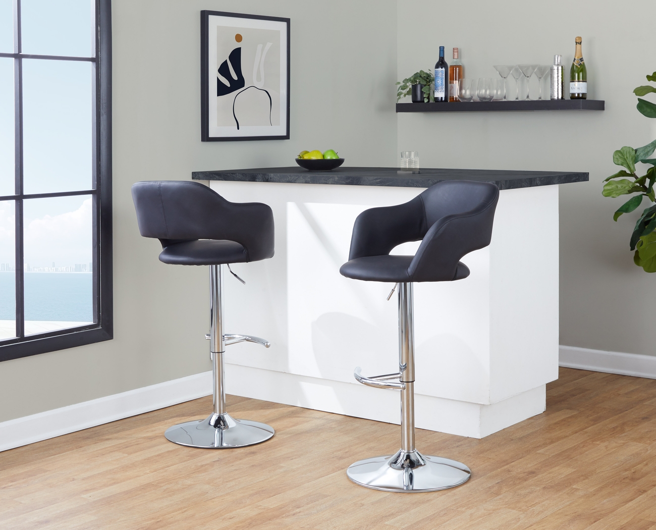 Toune Black Adjustable Swivel Barstool, Set of 2 - Thumbnail - Image 2