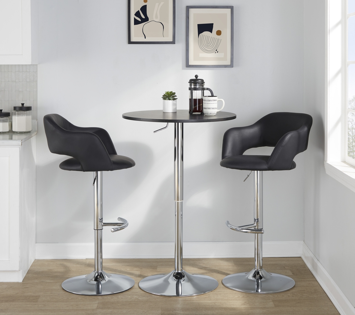Toune Black Adjustable Swivel Barstool, Set of 2 - Thumbnail - Image 4