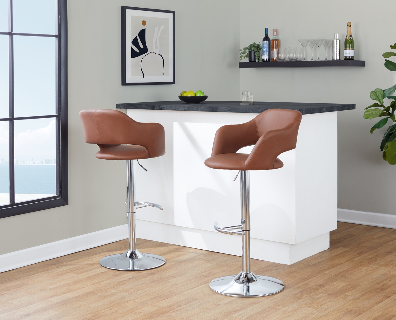 Toune Brown Adjustable Swivel Barstool, Set of 2 - Thumbnail - Image 2