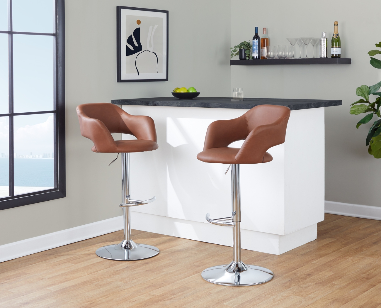 Toune Brown Adjustable Swivel Barstool, Set of 2 - Thumbnail - Image 3