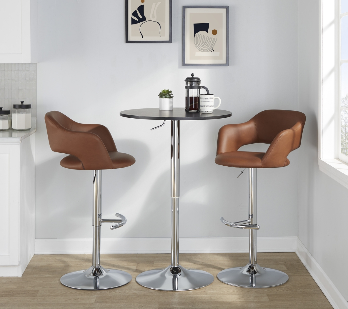 Toune Brown Adjustable Swivel Barstool, Set of 2 - Thumbnail - Image 4